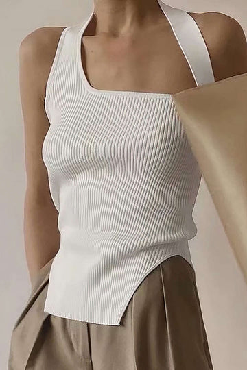 Asymmetrical Halter Neck Sweater Vest