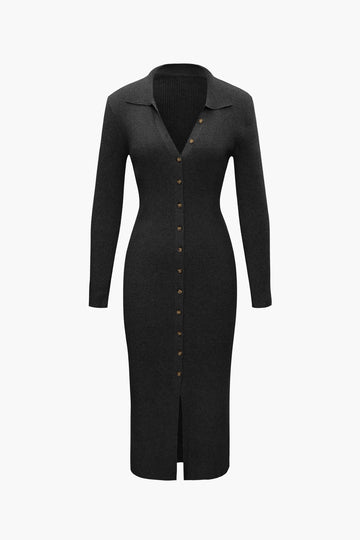 Rib Knit Long Sleeve Midi Dress