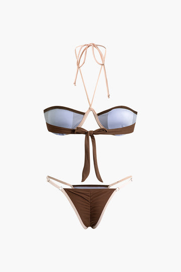 Contrast Tie Halter Bikini Set