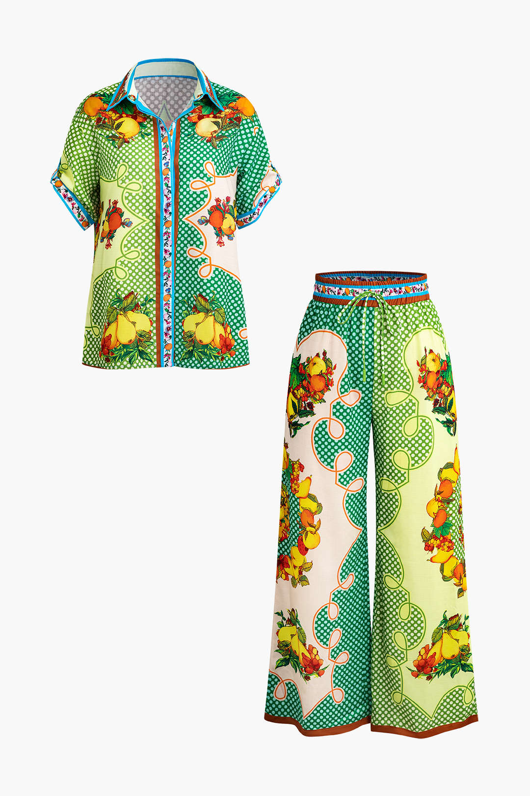 Fruit Print Shirt and Pants Set