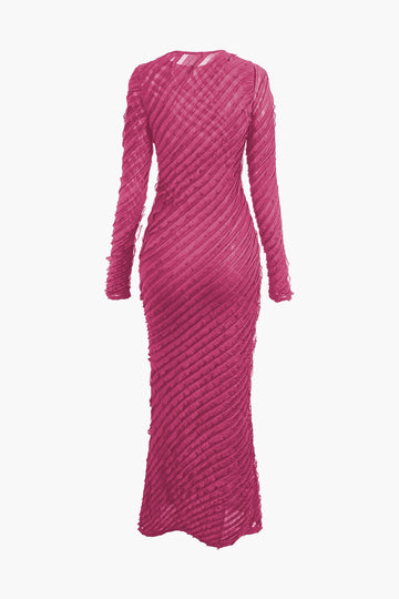 Textured Round Neck Long Sleeve Maxi Dress