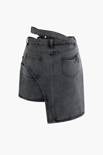 Asymmetric Denim Mini Skirt