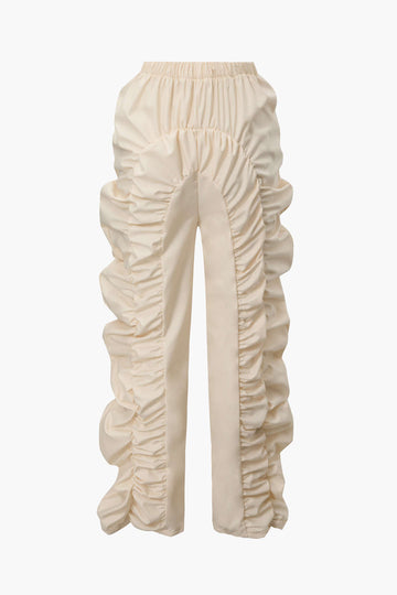 Solid Ruched Straight Leg Pants