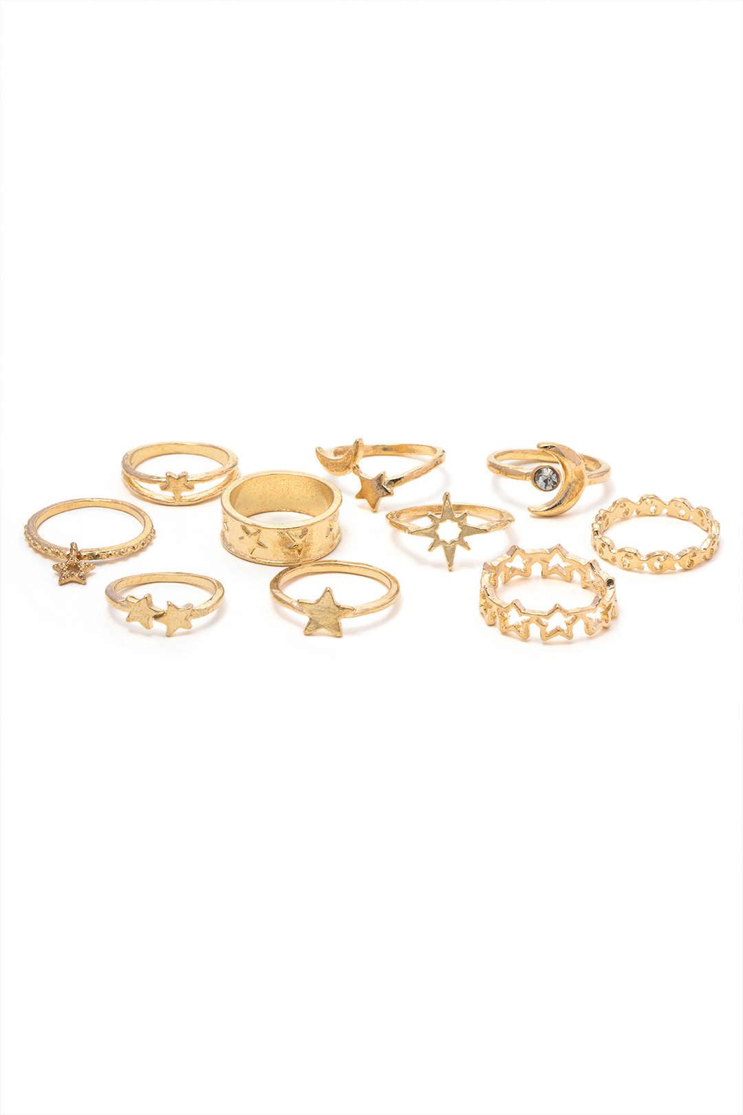 Set of 10 Star & Moon Rings