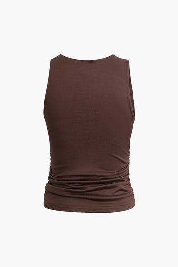 Asymmetrical Neckline Ruched Tank Top