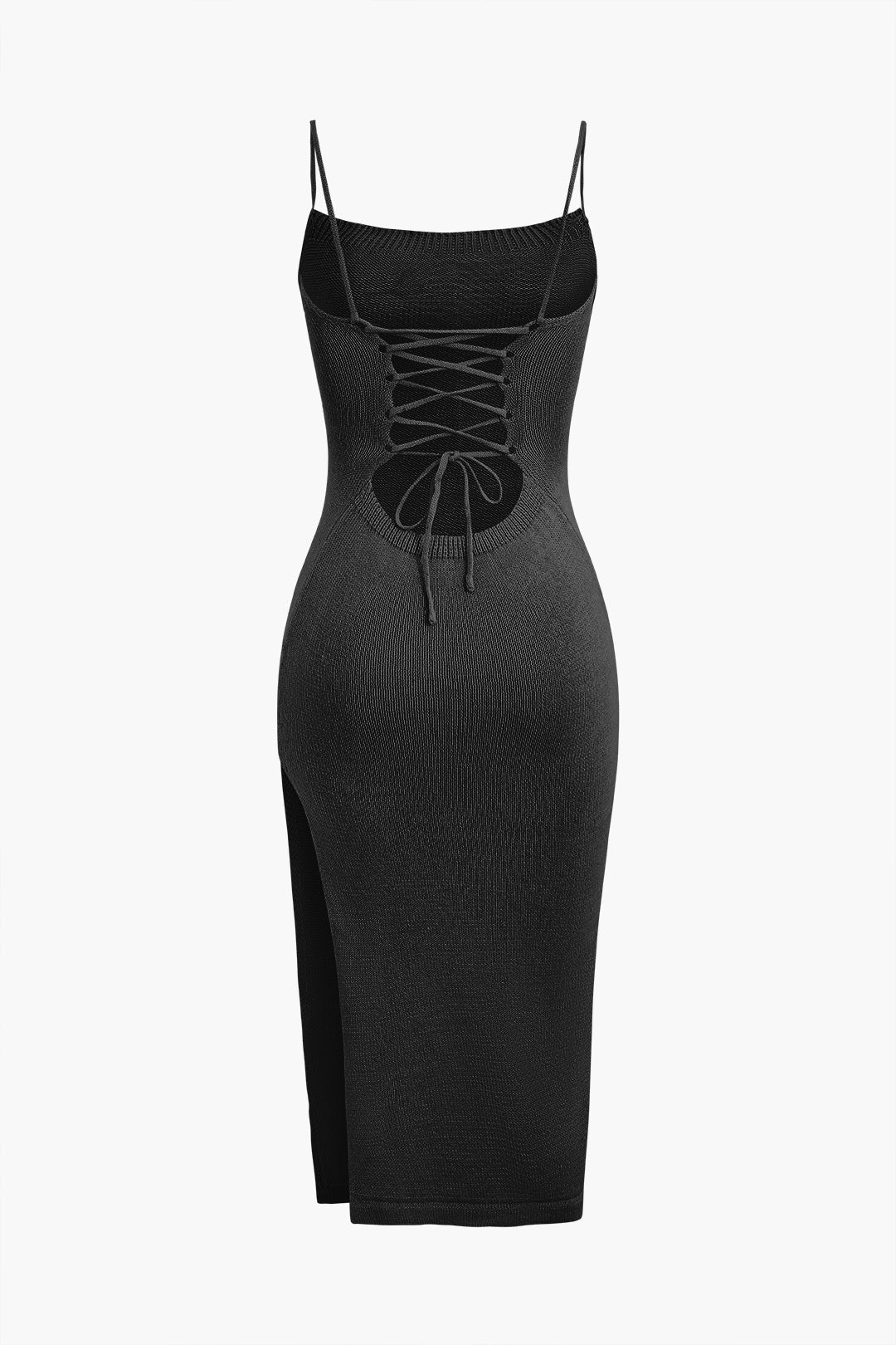 Braided Tie Slip Slit Knit Midi Dress