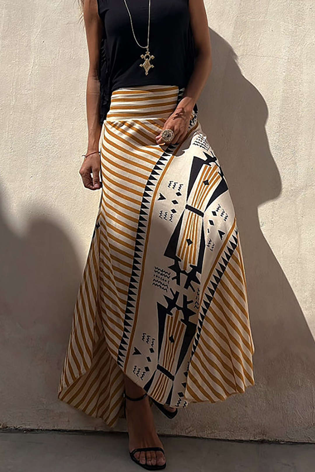 Printed Asymmetric Maxi Skirt