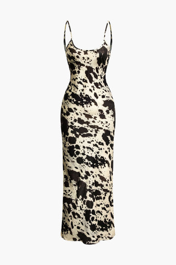 Printed Backless Slip Midi Dress