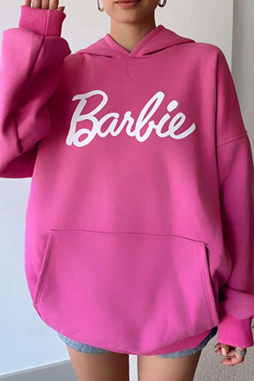 Oversized Barbie Letter Print Hoodie