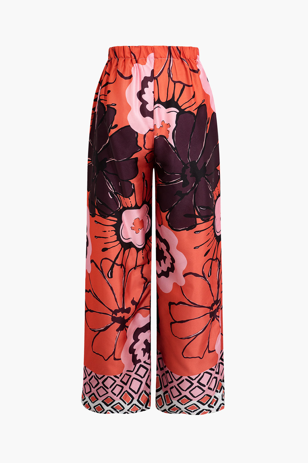 Floral Print Belt Top And Wide Leg Pants Set