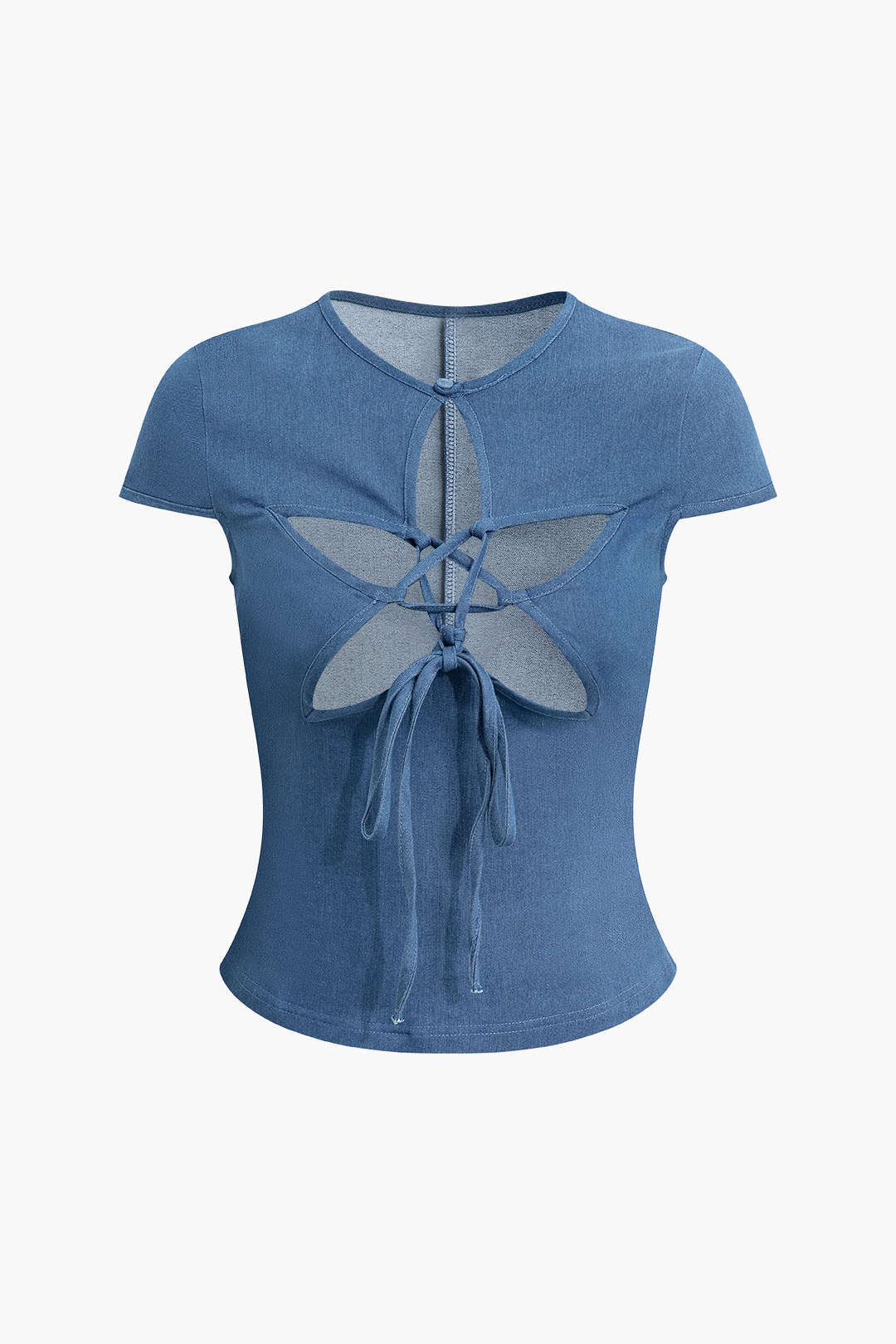 Cut Out Tie Front Denim T-shirt