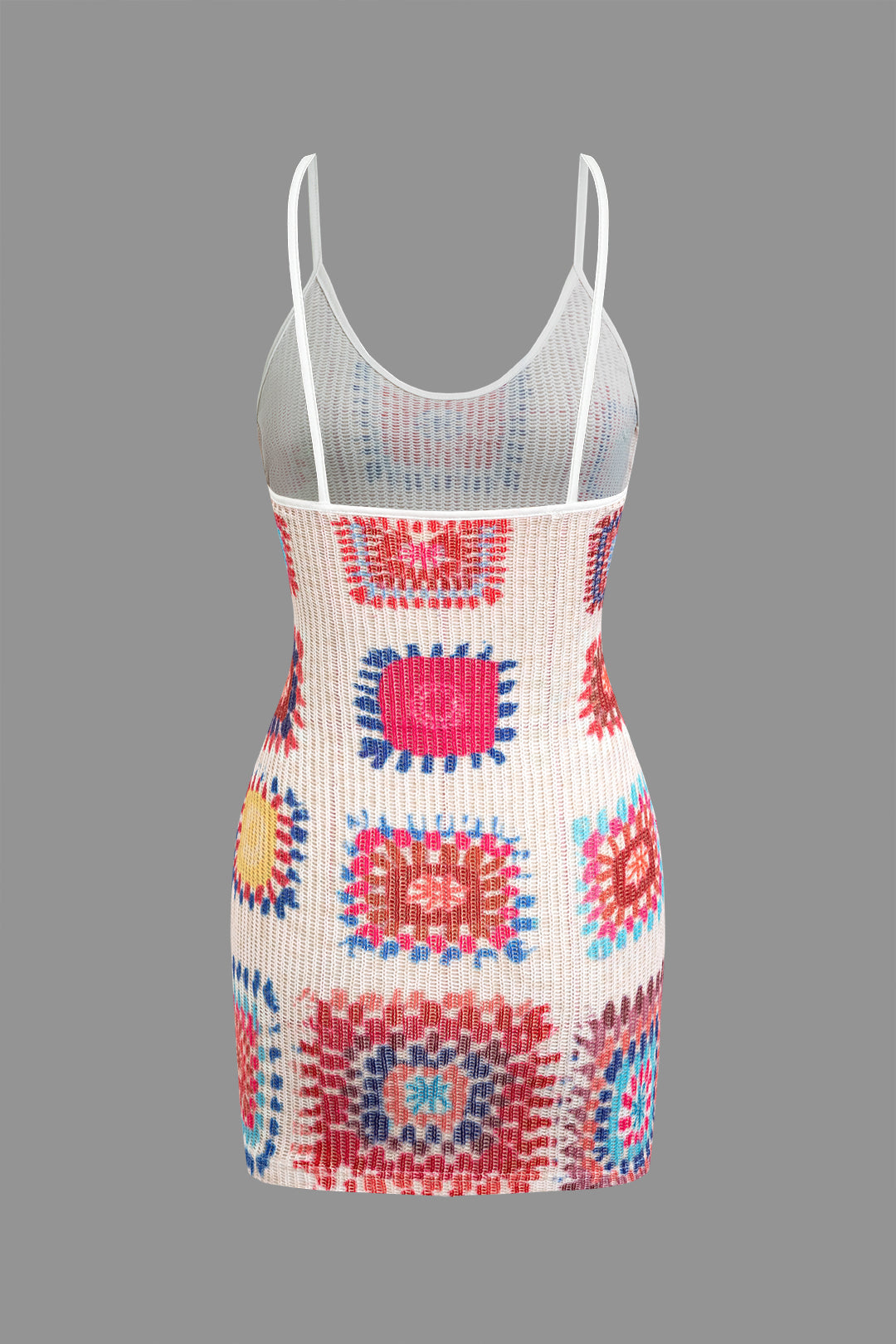 Geometric Pattern Knit Spaghetti Strap Mini Dress