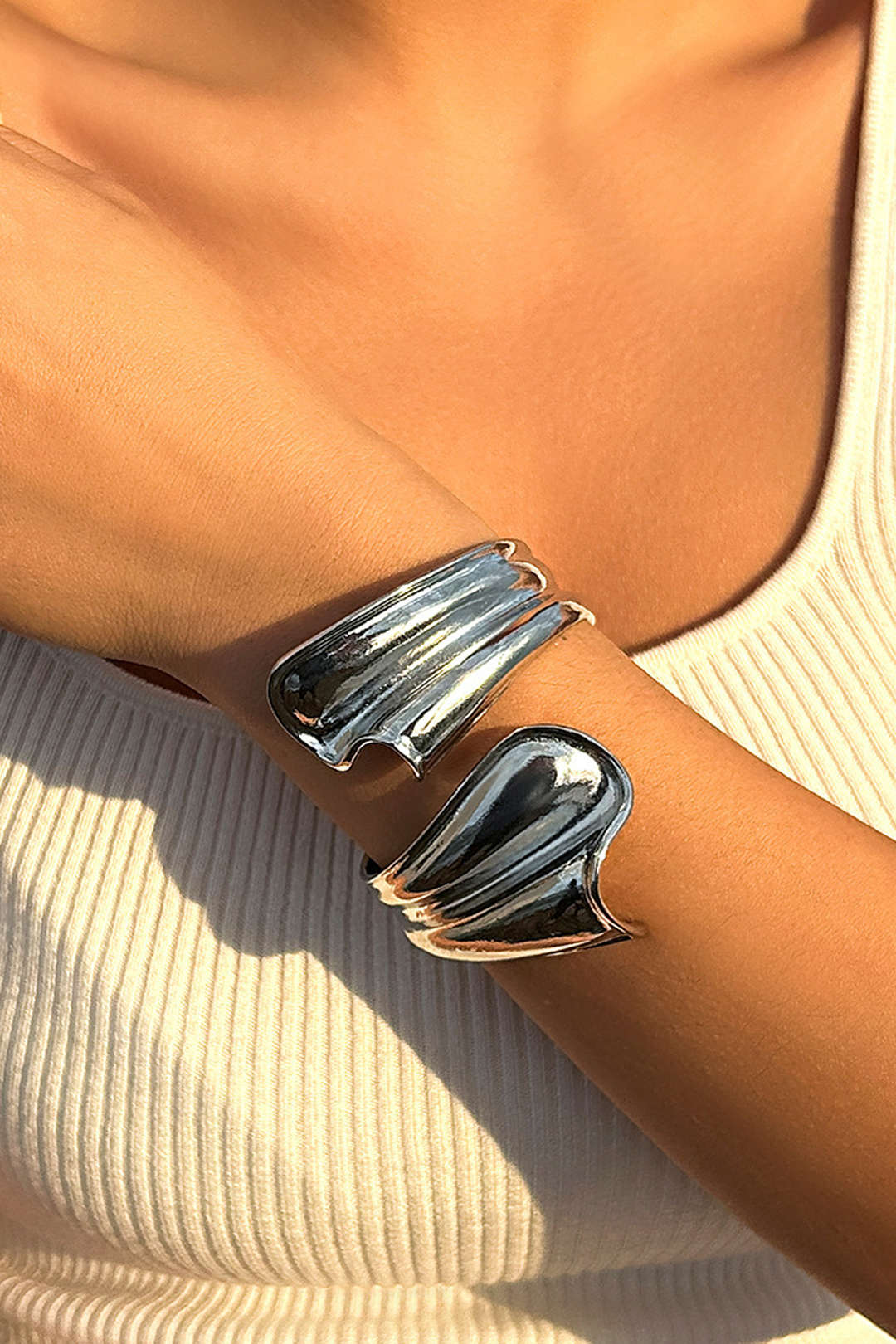 Asymmetrical Pleated Open Bangle