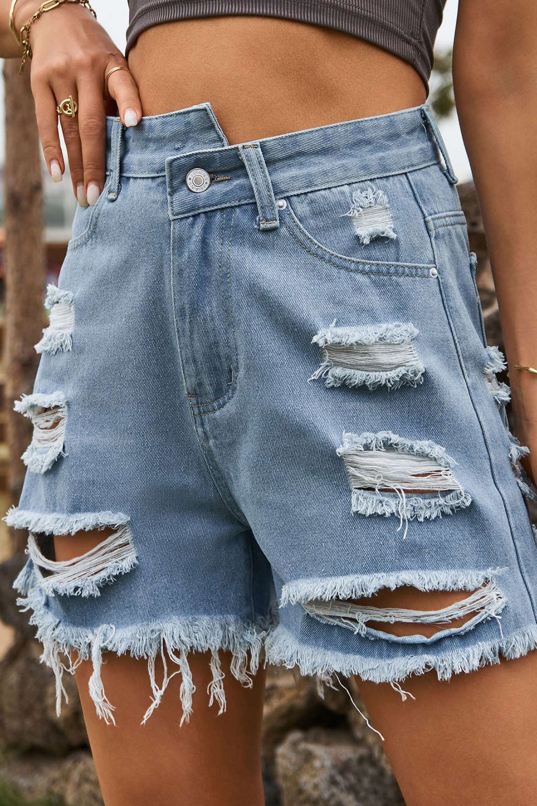 Ripped Denim Shorts