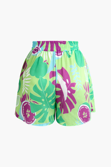 Tropical Print Shirt and Shorts Set