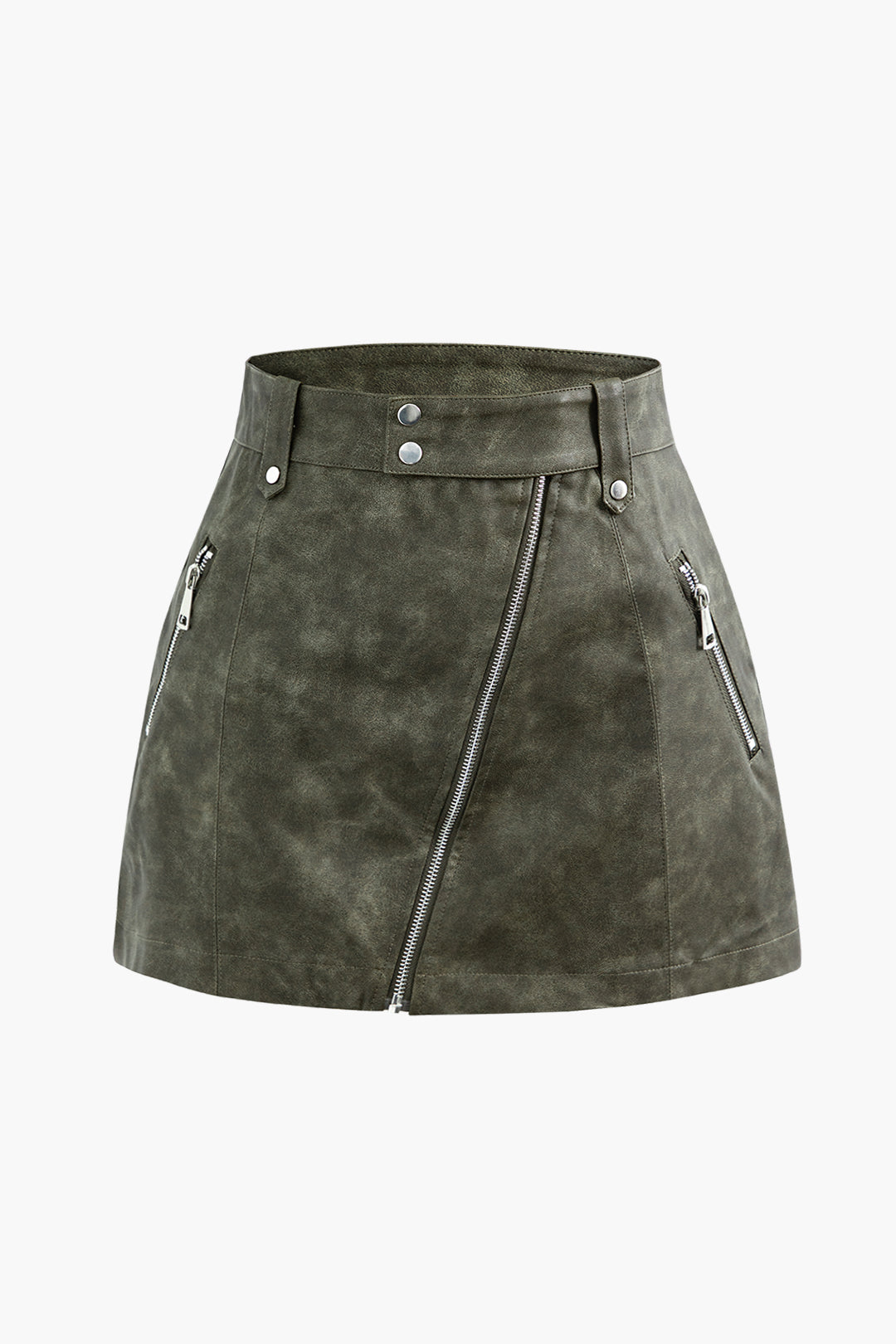 Retro Faux Leather Zip Up Mini Skirt