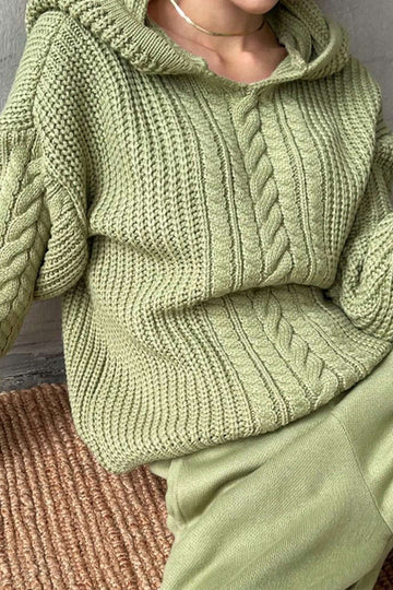 Cable Knit Long Sleeve Hooded Sweater