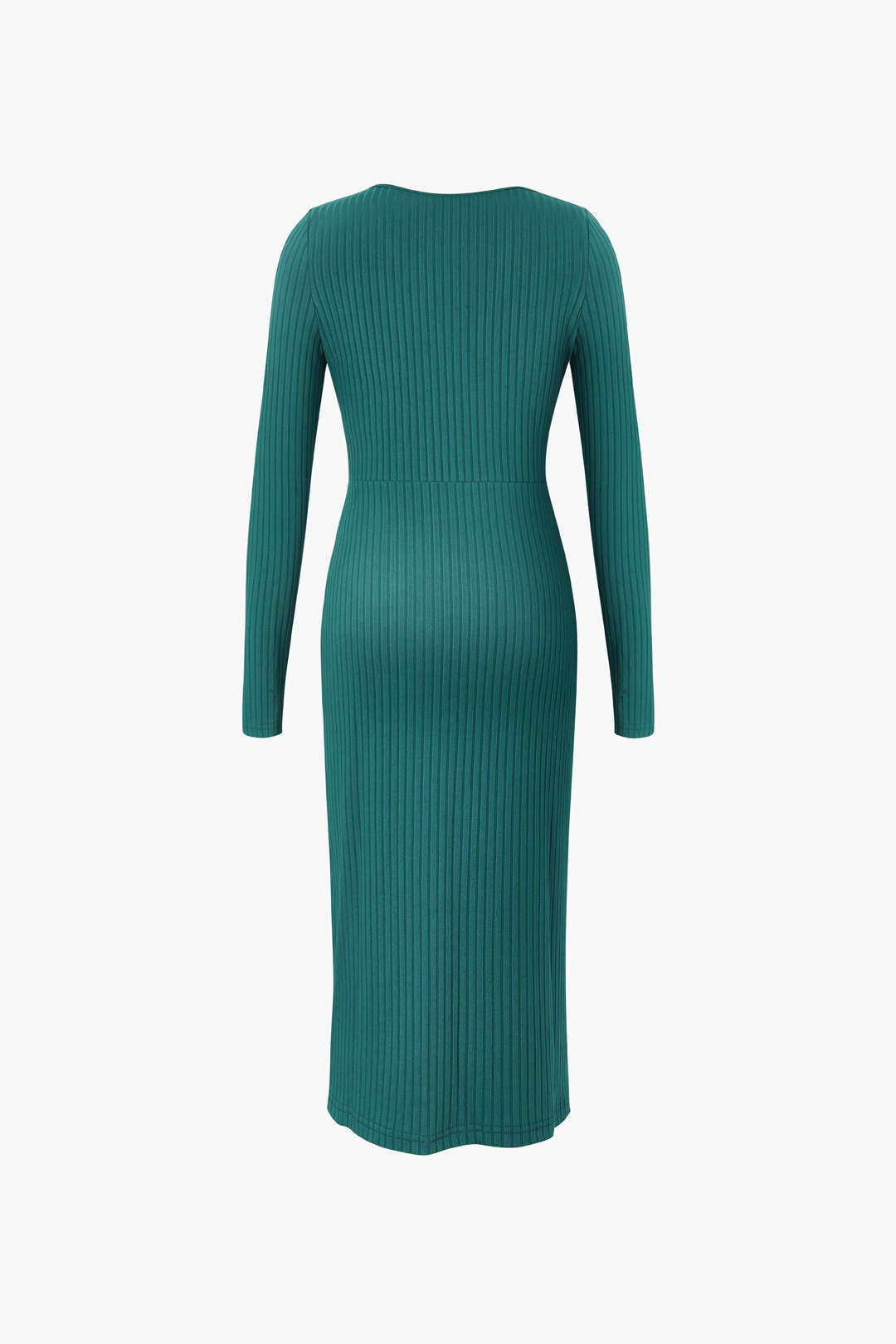 Ribbed Twist Detail Long Sleeve Midi Dress