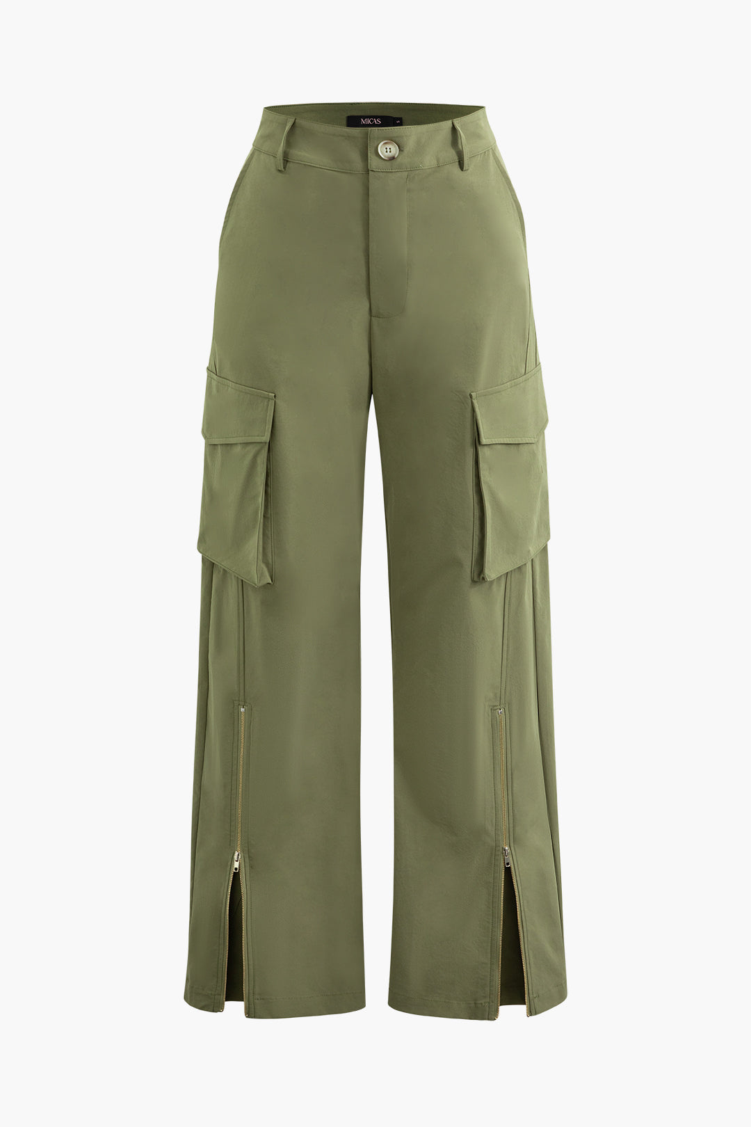 Flap Pocket Zip Up Wide Leg Cargo Pants