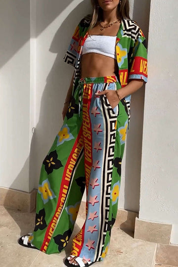 Vibrant Tropical Print Shirt and Pants Set