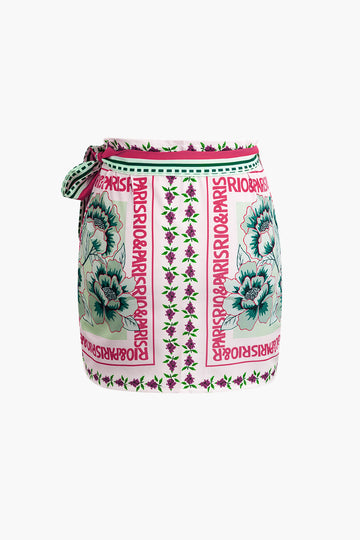 Floral Print Wrap Knot Mini Skirt