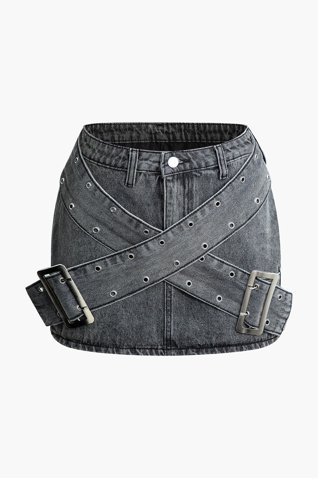 Cross Belt Denim Mini Skirt