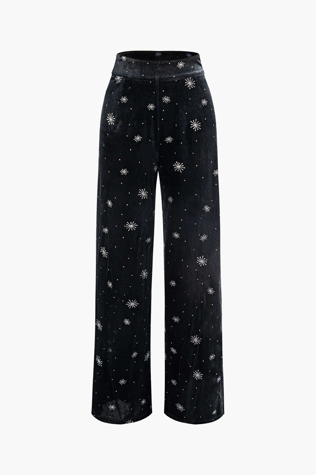 High Waist Velvet Snowflake Pattern Straight Leg Pants