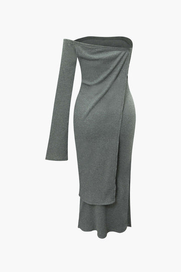 Asymmetric Knit Turtleneck Top And Midi Dress Set