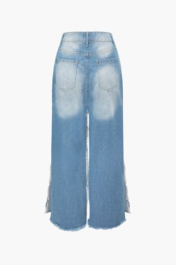 Destroyed Frayed Split Denim Skirt