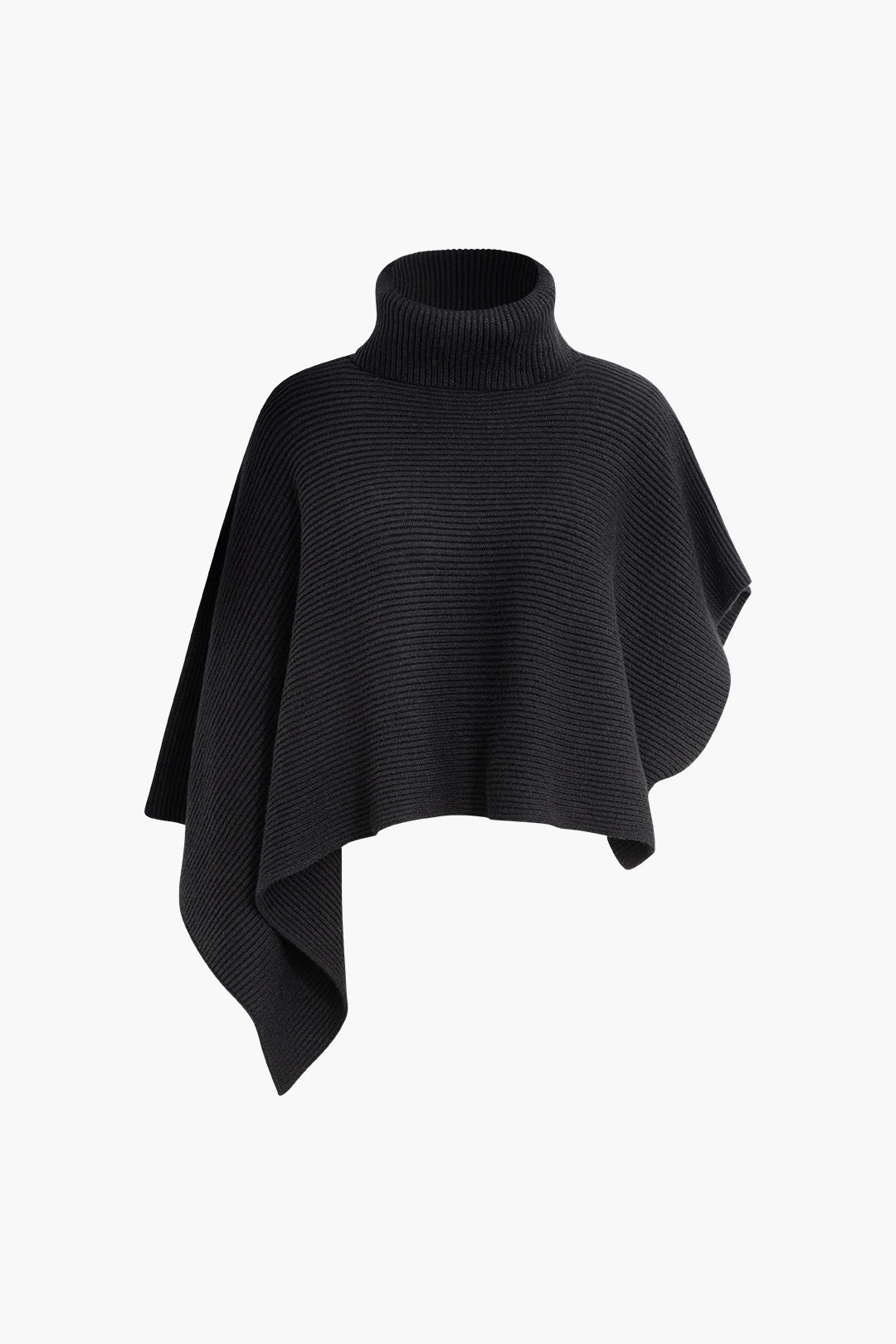 Solid Asymmetrical Hem Turtleneck Knit Top