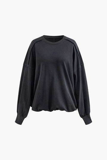 Seam-Detail Round Neck Long Sleeve Sweatshirt