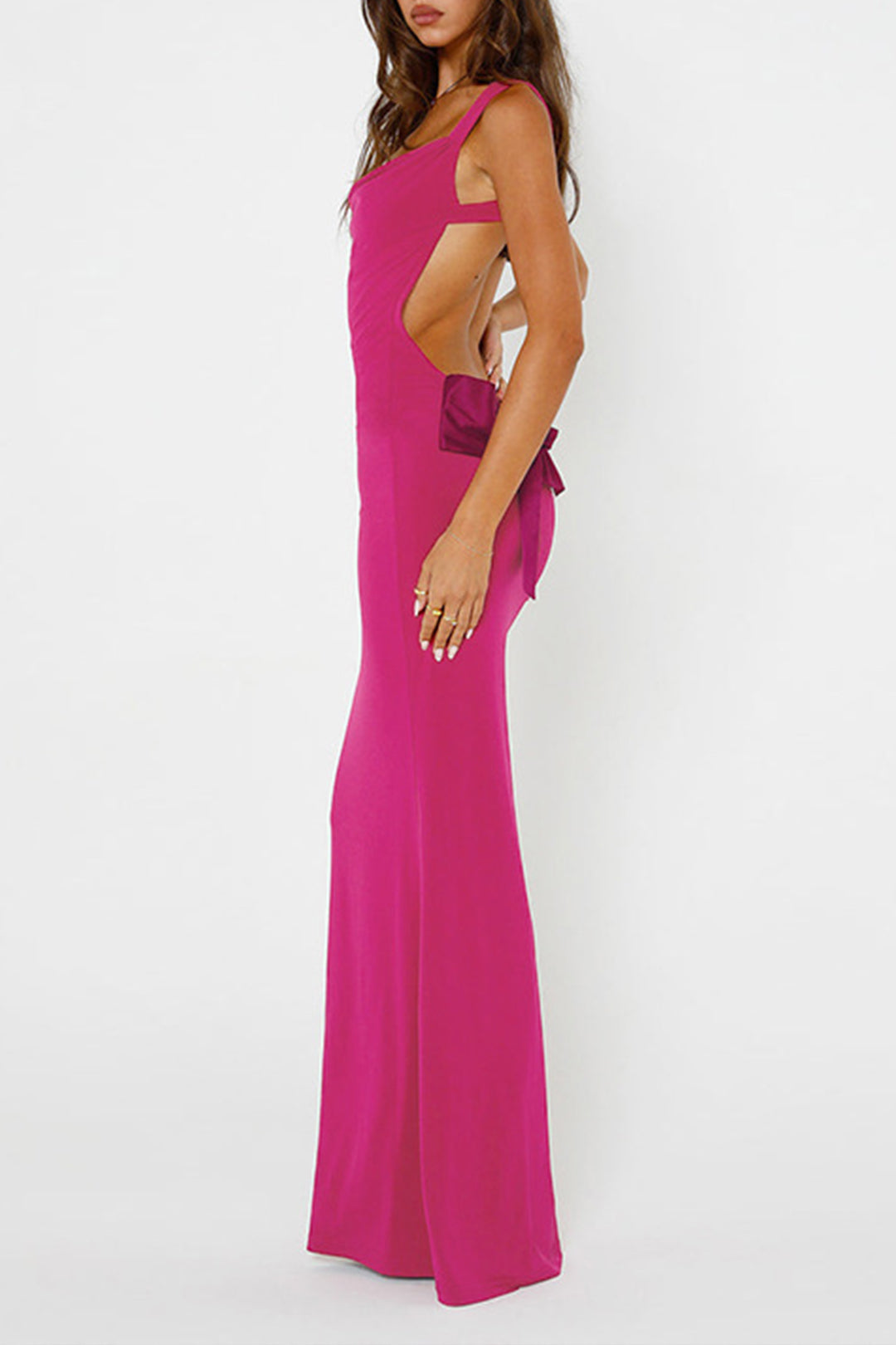 Bow Backless Cowl Neck Maxi Dress