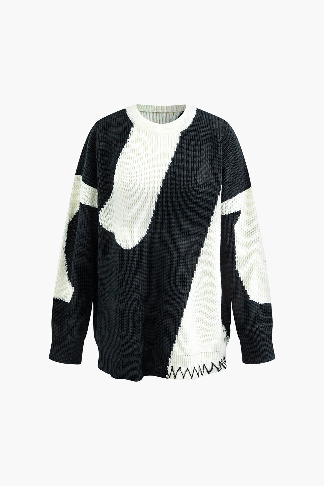 Contrast Round Neck Long Sleeve Sweater