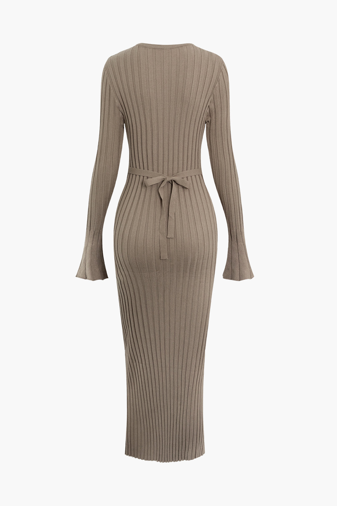 Round Neck Bell Sleeve Rib Knit Maxi Dress