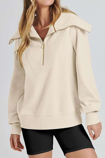 Half Zipper Lapel Long Sleeve Pullover Top