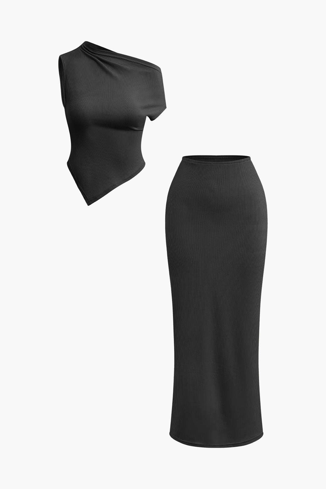 Asymmetrical Twist Top And High Waist Maxi Skirt Set