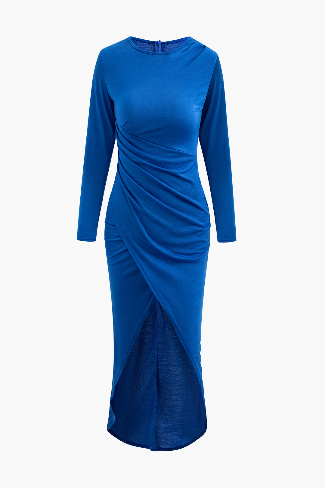 Round Neck Ruched Slit Wrap Maxi Dress