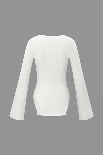 Sweetheart Neckline Long Sleeve Knit Top