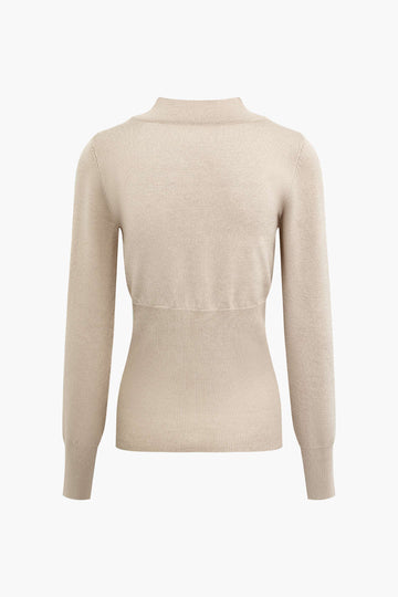 V-neck Slim Long Sleeve Knit Top