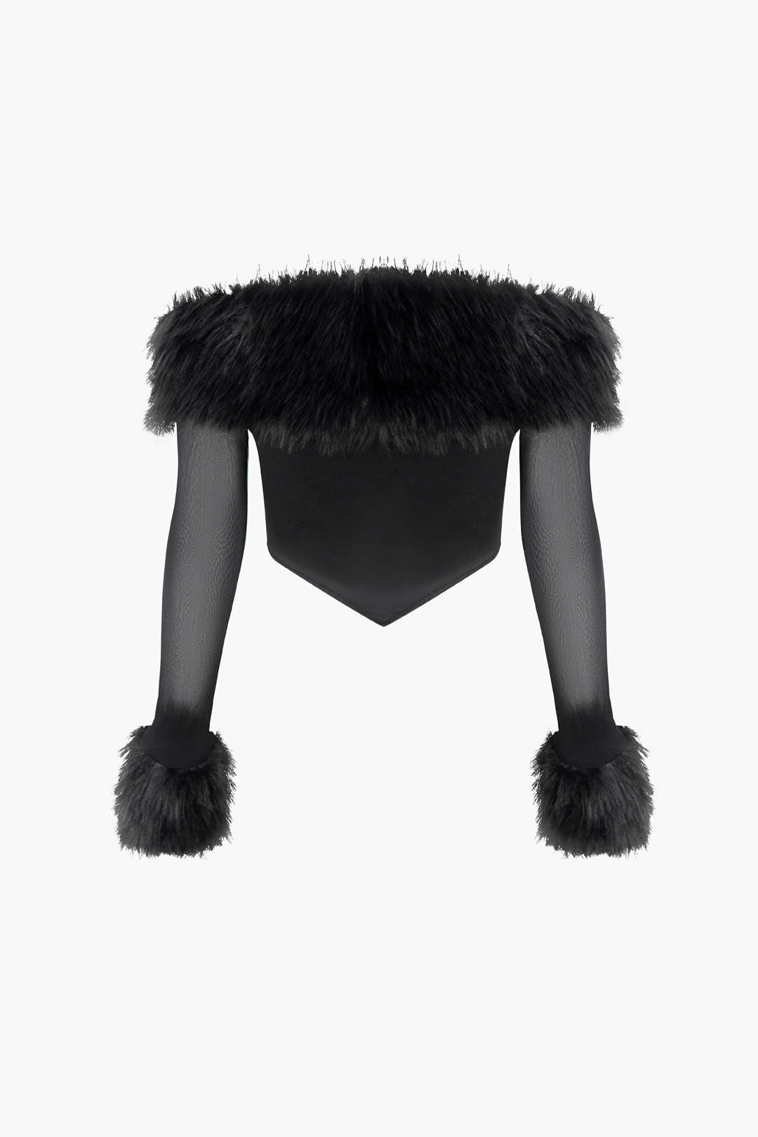 Faux Fur Trim Off Shoulder Corset Crop Top