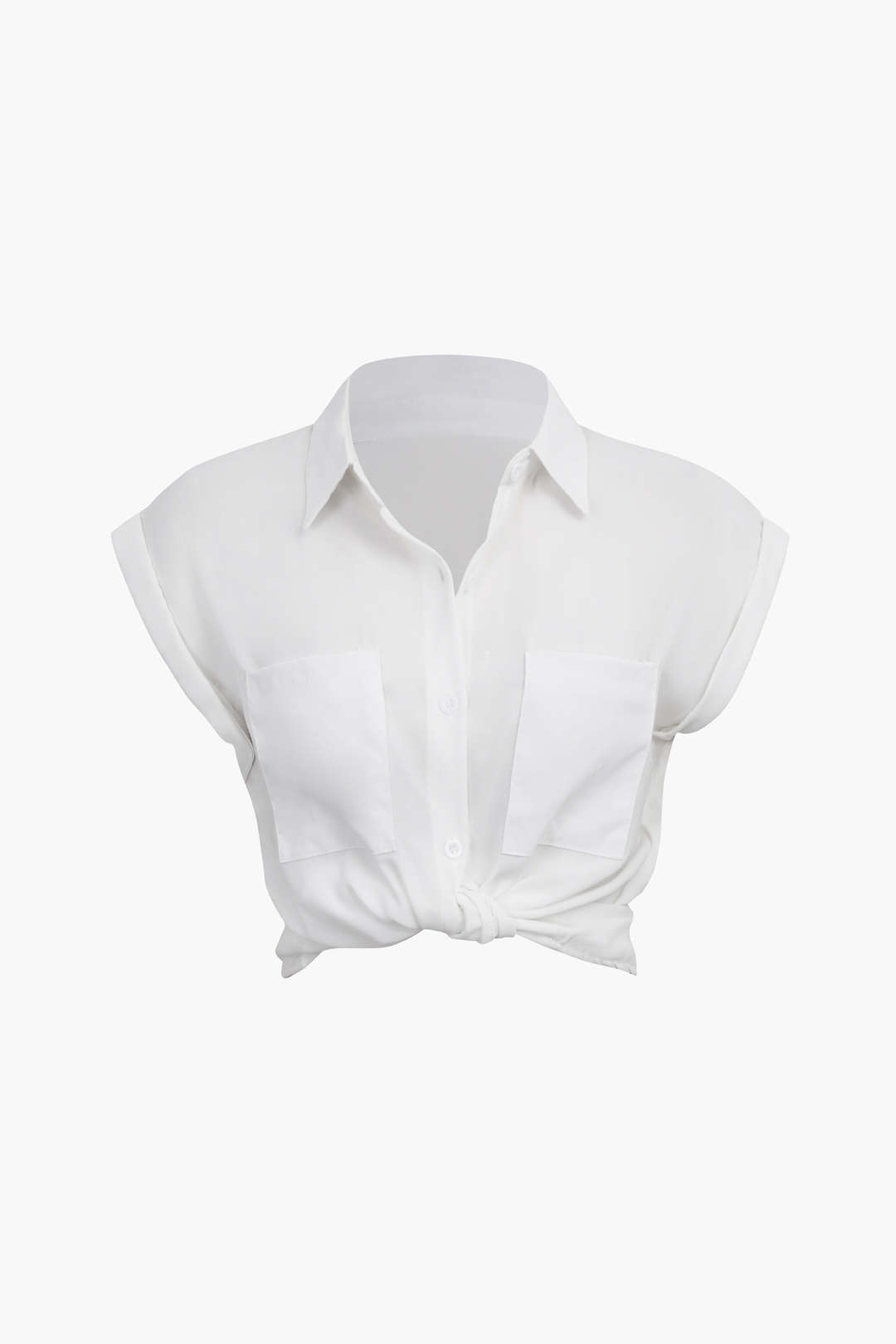 Rolled Cuff Knotted Hem Shirt