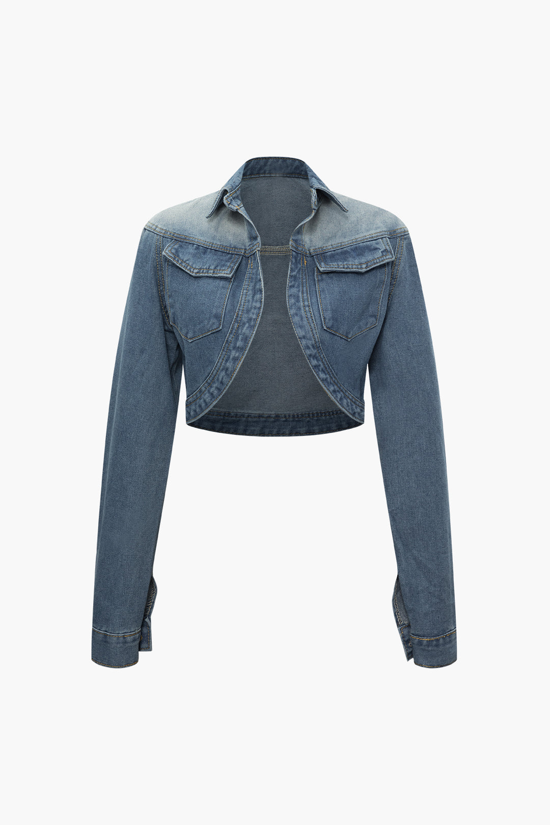 Flap Pocket Collar Denim Crop Jacket