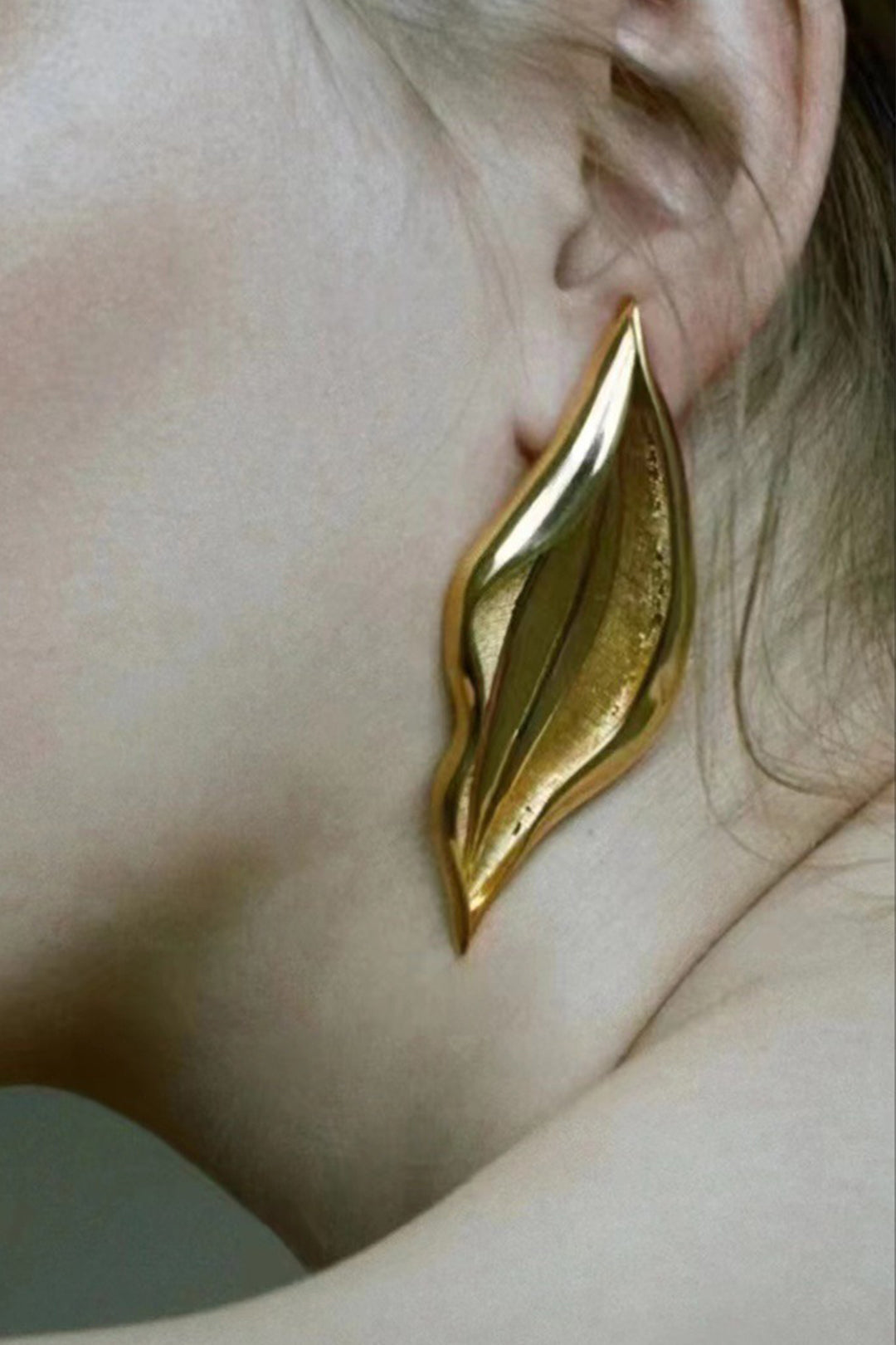 Asymmetrical Curved Leaf Earrings