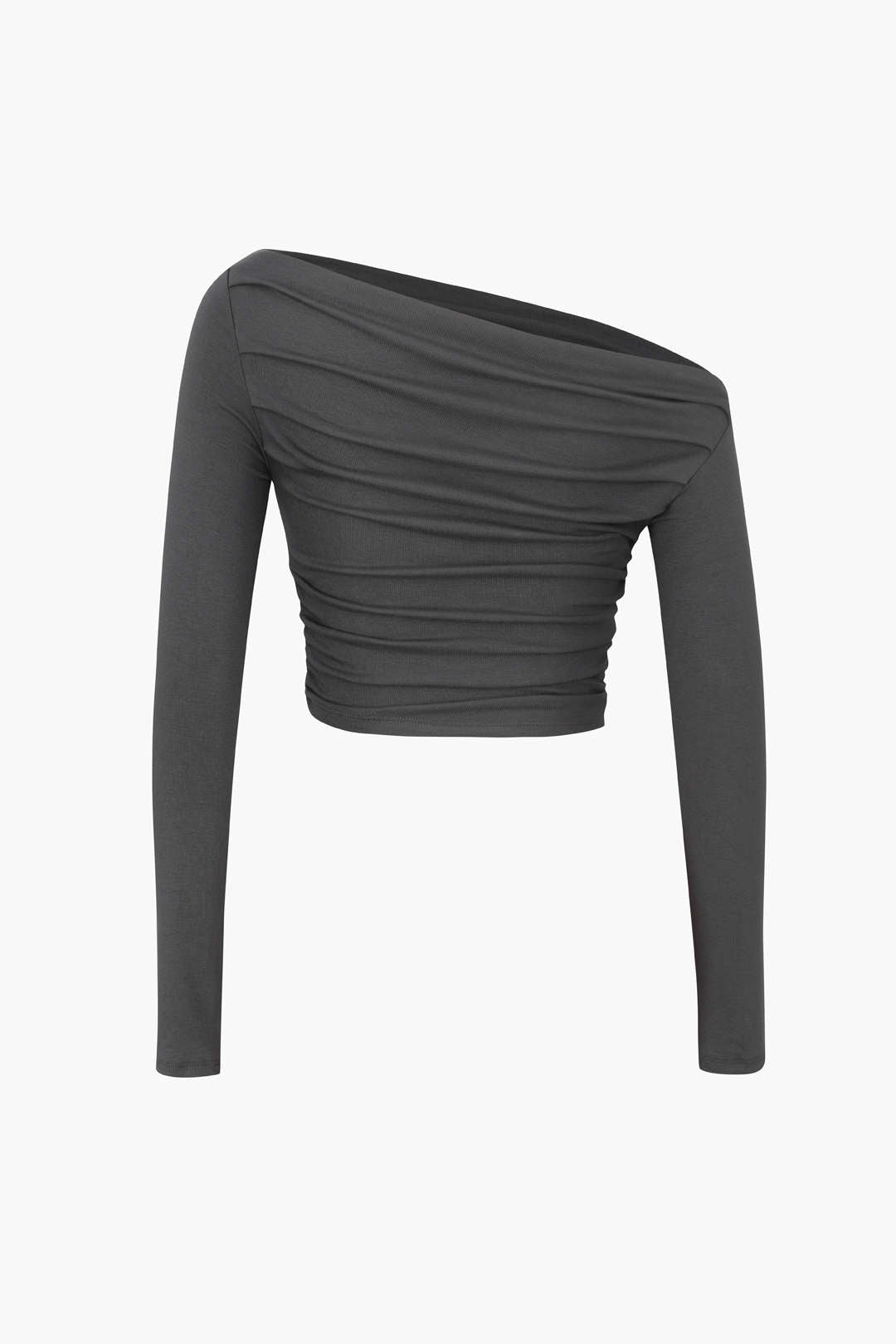 Asymmetric Shoulder Ruched Long Sleeve Top