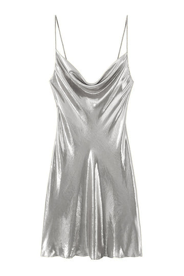 Cowl Neck Metallic Slip Mini Dress