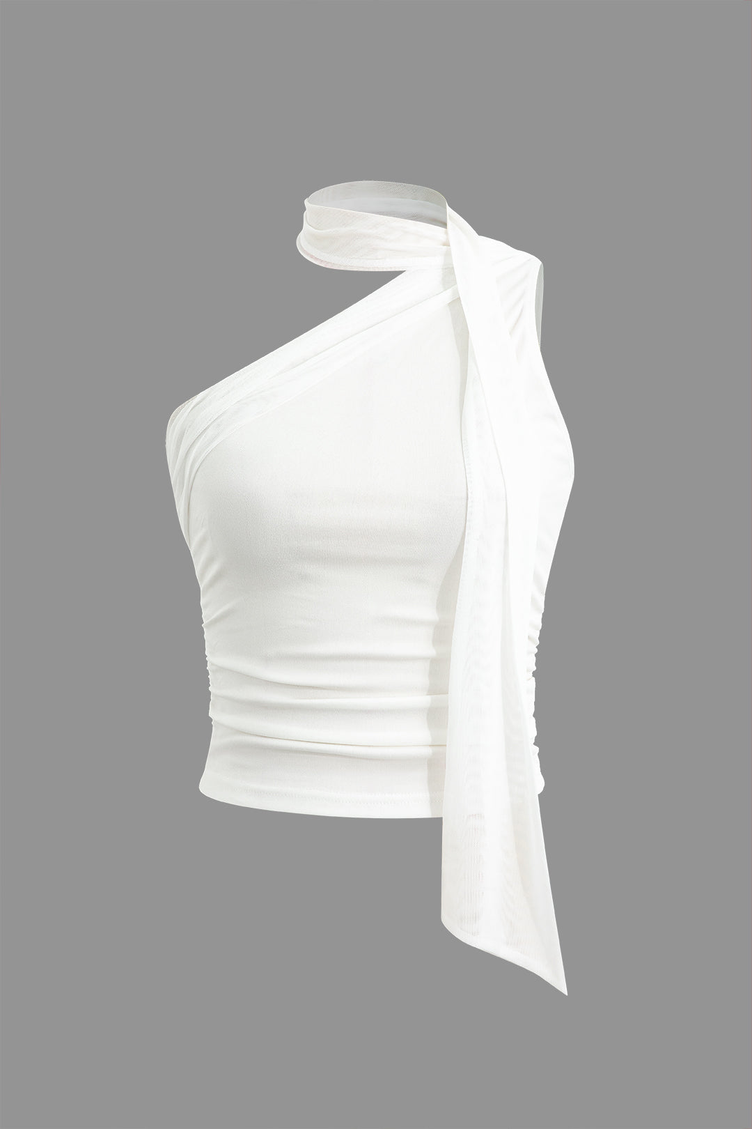 One-shoulder Tank Top with Scarf