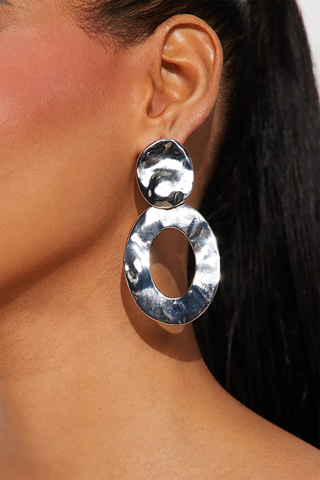 Hammered Drop Hoop Earrings