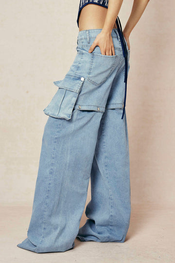 Reversible Flap Pocket Wide Leg Jeans