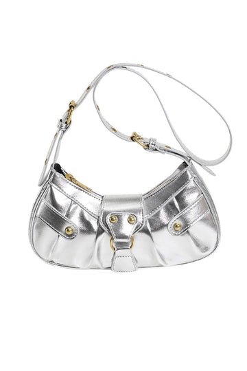 Metallic Buckle Decor Shoulder Bag