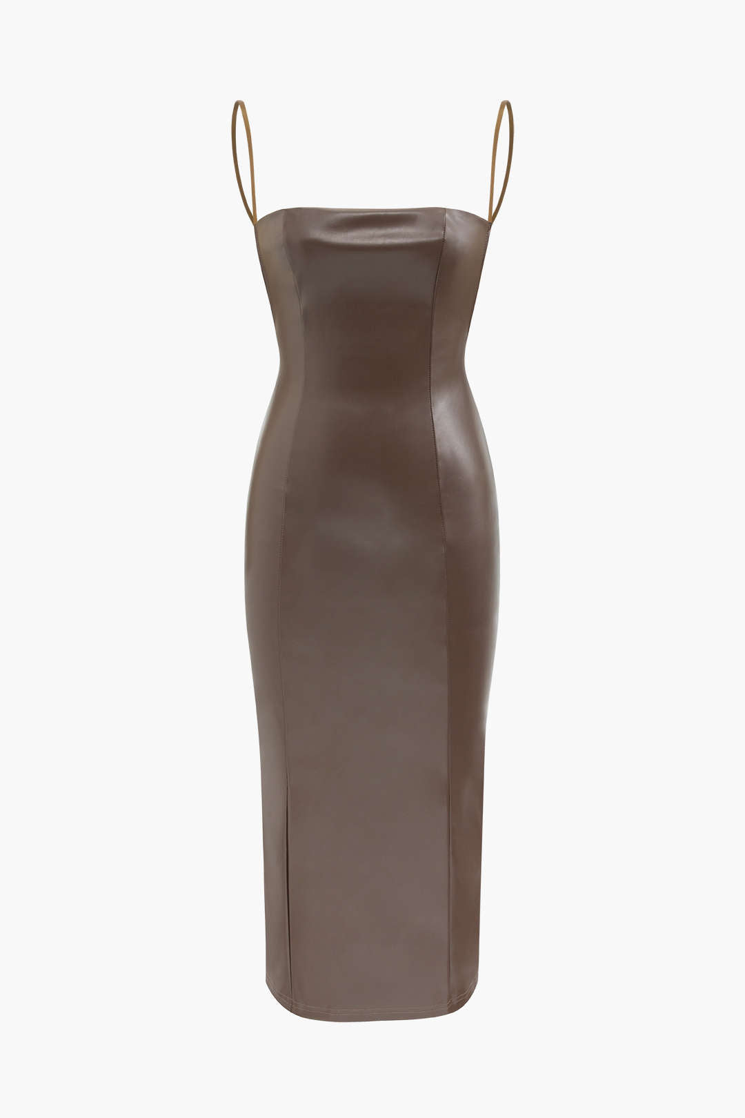 Faux Leather Low Back Slit Midi Dress